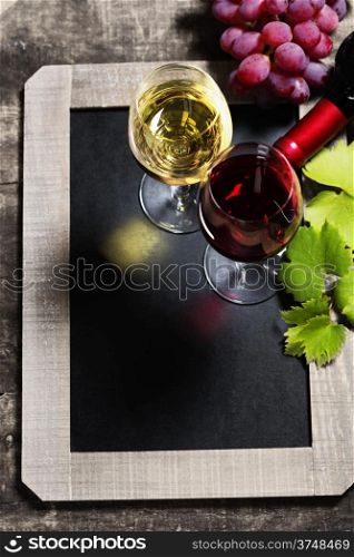 Wine and grape background with space for text