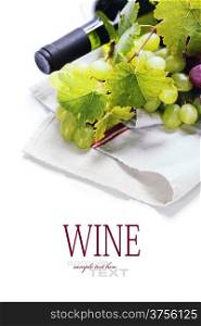 Wine and grape close up image. With easy removable sample text