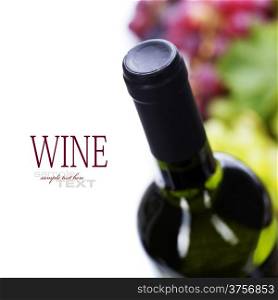 Wine and grape on wooden background. With easy removable sample text