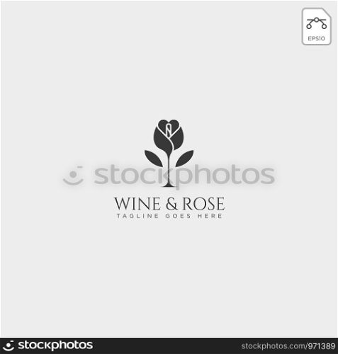 wine and rose logo template vector isolated, icon elements - vector. wine and rose logo template vector isolated, icon elements