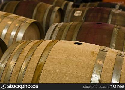 Wine barrels in storage Santa Maria California