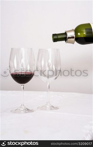 Wine being poured into wine glasses