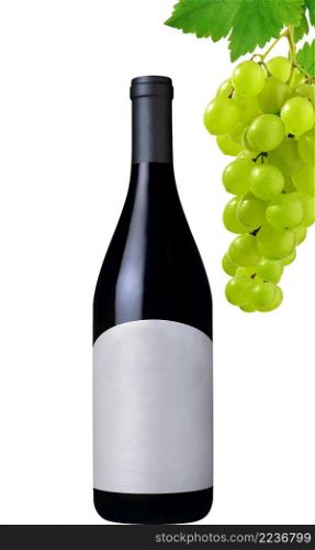 wine bottle and grapes isolated on white background. wine bottle and grapes isolated