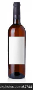 Wine bottle in glass bottle with blank label on white background