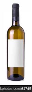 wine bottle in glass bottle with blank label on white background