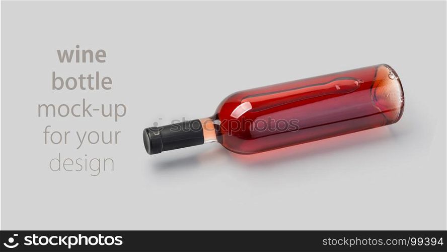 wine bottle mock up. Grey background with clipping path