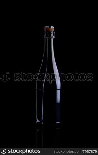 Wine bottle, still life profile, isolated on black background