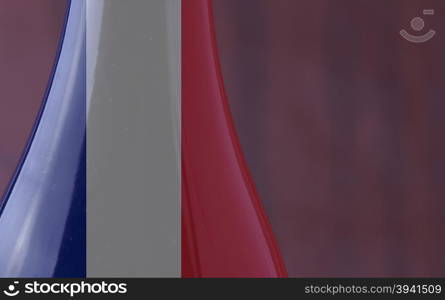 Wine bottle with French flag in strict close up, with copy space, horizontal image