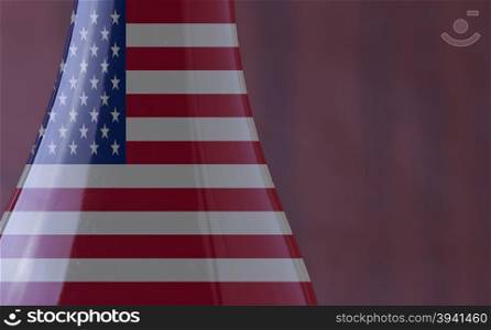 Wine bottle with USA flag in strict close up, with copy space, horizontal image