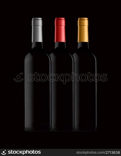 Wine bottles isolated on a black background