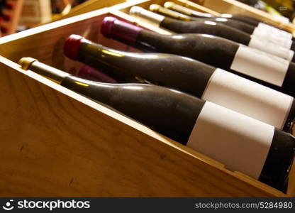 Wine Cellar from Mediterranean with bottles stacked in rows