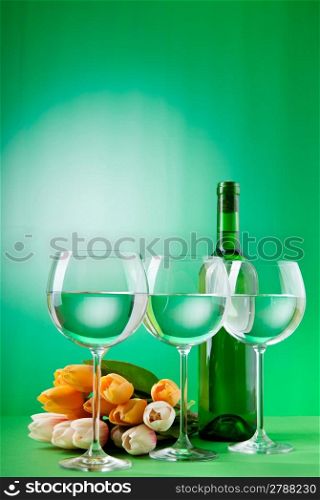 Wine concept with tulips