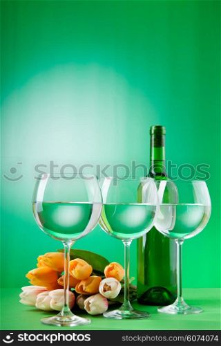 Wine concept with tulips