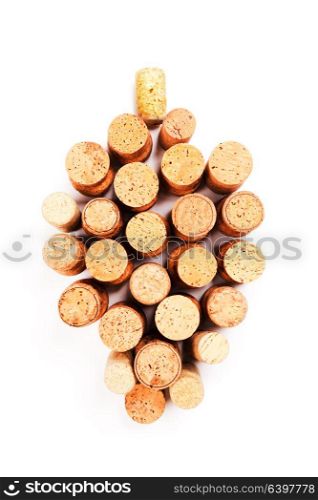 Wine corks as a grape fruit shape isolated on white. Wine corks isolated