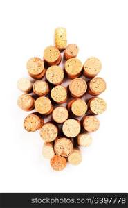 Wine corks as a grape fruit shape isolated on white. Wine corks isolated