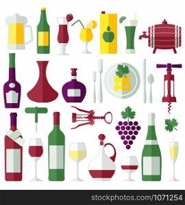 Wine flat icons set. Design element.. Wine flat icons set. Design element on white.