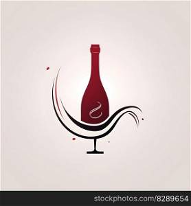 Wine glass and bottle concept. Minimalistic square emblem illustration of alcoholic or zero alcohol drink on neutral color background for wineries, wine restaurants. AI Generative content
