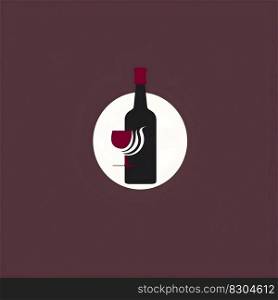Wine glass and bottle concept. Minimalistic square emblem illustration of alcoholic or zero alcohol drink on neutral color background for wineries, wine restaurants. AI Generative content