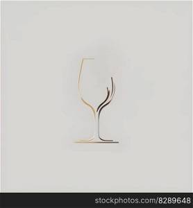 Wine glass concept. Minimalistic square emblem line art illustration of alcoholic or zero alcohol drink on neutral color background for wineries, wine restaurants. AI Generative content
