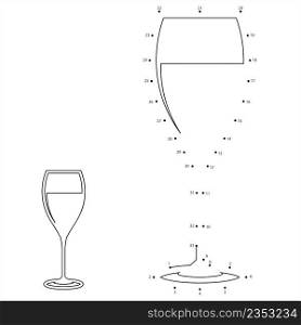 Wine Glass Icon Dot To Dot, Wine Drinking Glass Icon Vector Art Illustration