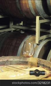 Wine Glass on a Barrel