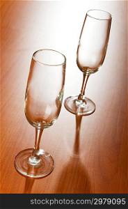 Wine glass on the wooden table