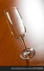 Wine glass on the wooden table