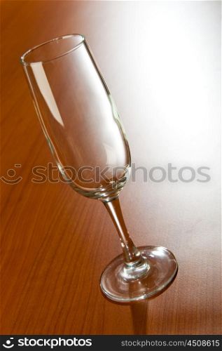 Wine glass on the wooden table