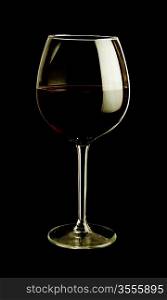 wine glass with red wine isolated on black background