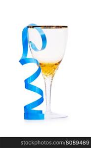 Wine glass with streamer isolated on white