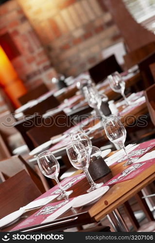 Wine glasses on a table in a restaurant