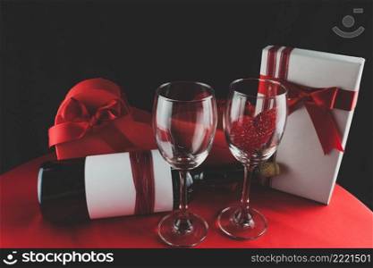 wine glasses with heart inside gift box chocolates