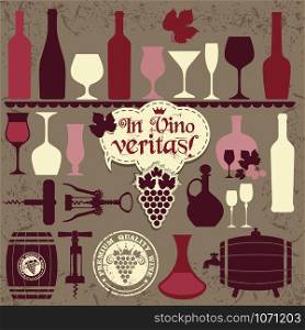 Wine icons design set. Vector stock illustration.. stock illustration. Pattern of wine icons on dark.