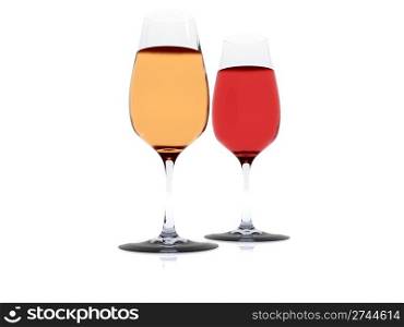 wine in two wineglasses. 3d