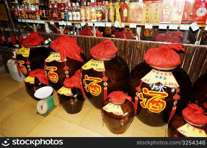 Wine jars at a liquor store, Tai&acute;an, Shandong Province, China