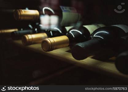 wine keeping photo. Wine cellar with old riesling wine