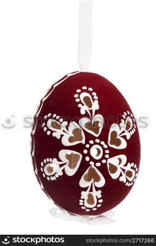 wine red hanging hand painted easter egg. wine red hanging hand painted easter egg on white background