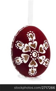 wine red hanging hand painted easter egg. wine red hanging hand painted easter egg on white background
