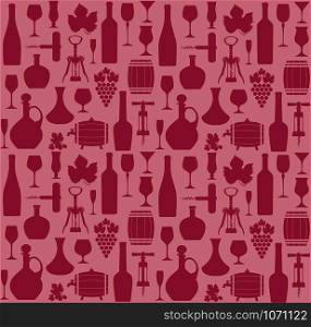 Wine seamless pattern background. Vector stock illustration. Wine seamless pattern og icons on red background. Wine color style.