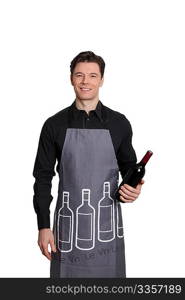 Wine waiter standing on white background