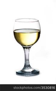 Wineglass with cold white wine. Isolated.