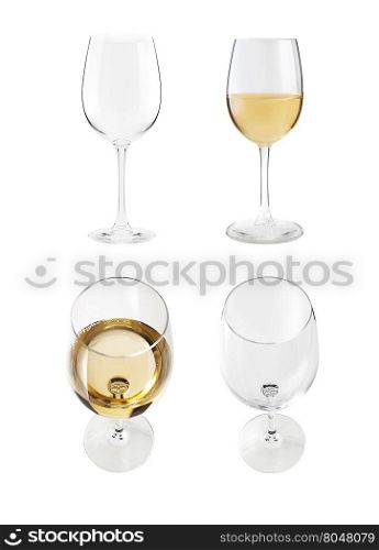 Wineglass with white wine isolated on white background.