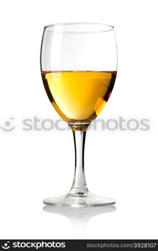 Wineglass with white wine.on wite background. With clipping path