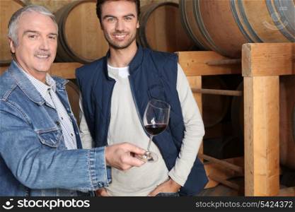 Winegrowers in warehouse