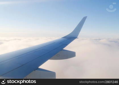 Wing of airplane from window