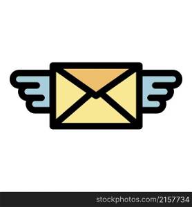 Wings mail icon. Outline wings mail vector icon color flat isolated. Wings mail icon color outline vector
