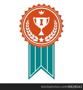 Winner colorful award badge. Winner badge design. Vector colorful award with crown wheat wreath and cup