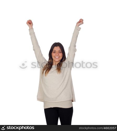 Winner girl with isolated on a white background