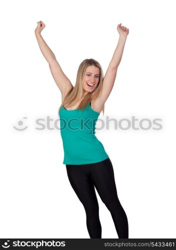 Winner girl with isolated on a white background