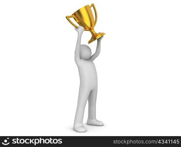 Winner holding cup (3d isolated on white background sports characters series)